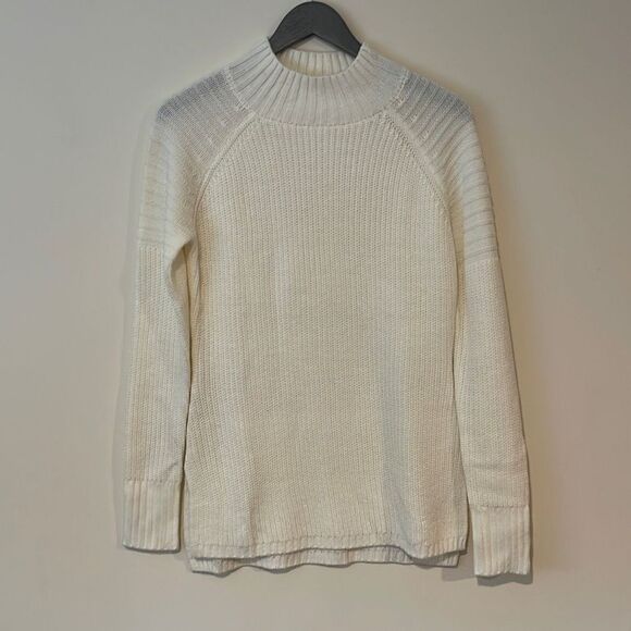 Venus Womens Mock Neck Acrylic Sweater Pullover Slit Rib Knit Cream Size Small - Picture 1 of 8